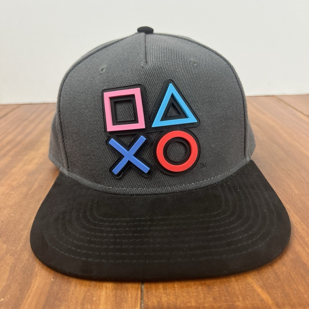 PlayStation PS4 Logo Snapback Hat Cap Gray Black Blue Brim One Size